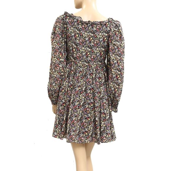 Saylor Anthropologie Black Floral Printed Mini Dress Ruffle Puff Sleeve S 282418 - Picture 3 of 5